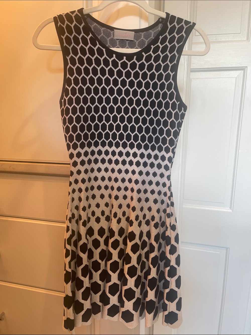 Black and Cream Geo-Print Sleeveless Fit-and-Flare Mini Dress